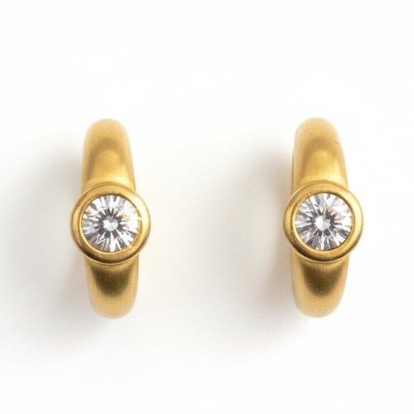 Jewelry - Vintage Gold Tone Crystal Hoop Earrings Huggie Bezel Set Minimalist Jewelry